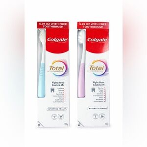 Colgate Total Toothpaste 5.29oz w Free Toothbrush Set of 2 New